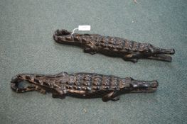 Pair of Carved Wooden Tribal Crocodiles
