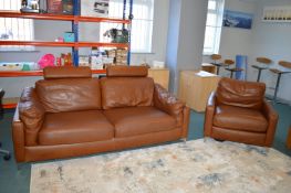 Leather Two Pieces Suite Comprising Oversized Double Sofa and Armchair