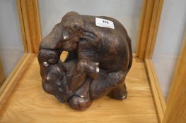 Carved Wooden Figure of Two Elephants