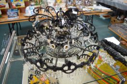 Cast Metal Chandelier with Glass Drops