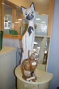 Two Painted Wooden Cat Figures