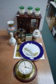 Jewellery Box, Pottery Vases, and a Clock