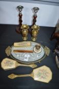 1950's Dressing Table Set, plus a Pair of Candles