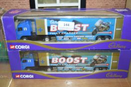 Two Corgi Cadbury's Team Yamaha Support Vehicles