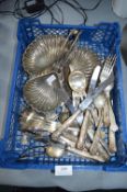 EPNS Plated Cutlery and Shell Serving Dish