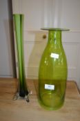 Two Green Glass Vases