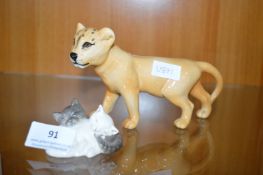 Beswick Lion Cub, and Two Doulton Kittens