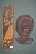Two Tribal Wooden Wall Plaques