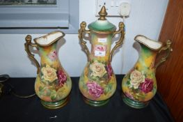 Set of Three Continental Jug Garniture with Rose Decoration