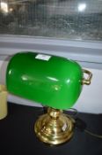 Desk Lamp with Green Glass Shade and Brass Stand