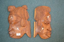 Two Tribal Wooden Wall Plaques