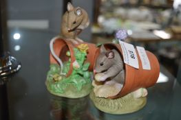 Two Mice and Plant Pot Figures