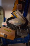 Box of Mixed Hand Tools, Jubilee Clips, Brackets, Picture Hooks, Router Bits, etc.
