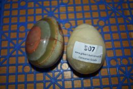 Two Decorative Stone Eggs
