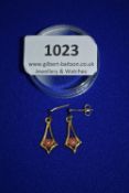 Pair of 9ct Gold & Coral Earrings ~1.3g