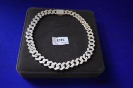 Silver Necklace Set with ~1900 White Stones ~176g gross, 51cm long
