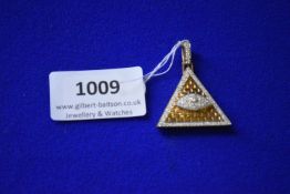 9ct Gold Triangular Pendant Set with White Stones ~9g gross