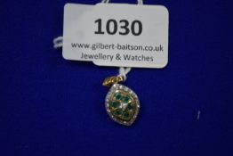 9ct Gold Pendant with CZs and Green Gemstones ~2.1g total