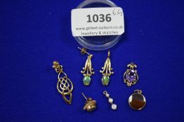 Assorted 9ct Gold Single Earrings and Pendants with Gemstones ~6.6g total