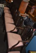 Set of Six Pink Upholstered Dining Chairs, and a F
