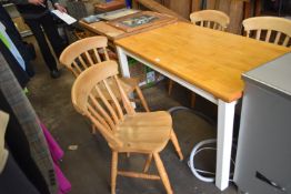 Pine Kitchen Table with Four Slat Back Chairs
