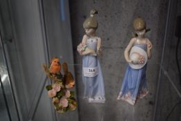 Two Lladro Figurines plus a Robin Ornament