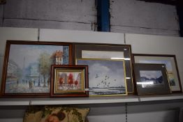 Framed Pictures and Prints Including Oils and Wate