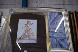 Three Large Framed Prints and Mirrors