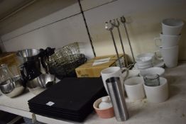 Mixed Lot of Glasses, Cups, Menu Stands, Baskets, etc.