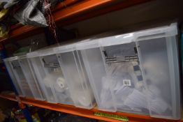 Three Boxes of Assorted Disposable Cutlery, Lids, Display Items, etc.