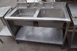 Two Bowl Stainless Steel Sink Unit with Undershelf 120x60cm x 95cm high