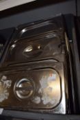 Quantity of Assorted Stainless Steel Trays and Bain Marie Lids