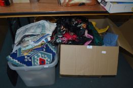 Two Boxes of Assorted Fabrics Textiles, Tea Towels