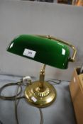 Brass Adjustable Desk Lamp with Green Glass Shade