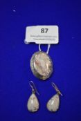 Silver Mounted Agate Brooch and Pair of Drop Earri