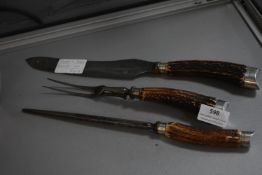 Horn Carving Set with Silver Fittings