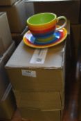 *Six Rainbow Stripe Cups & Saucers
