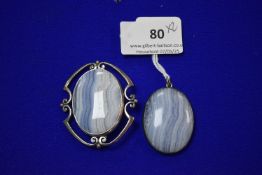 Silver Mounted Agate Brooch and Pendant