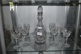 Cut Glass Lead Crystal Decanter and Eight Matching