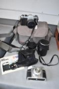 Assorted Cameras and Lenses Including Asahi, Penta