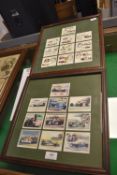 Two Sets of Grand Prix Motor Racing Cards in Frame