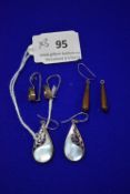 Three Pairs of Silver Mounted Earrings