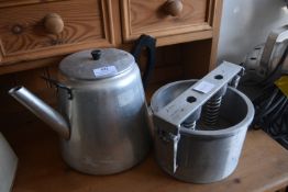 Aluminium Teapot, and a Meat Press