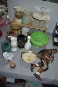 Pottery Vases, Cake Stand, and a Carved Wooden Pip