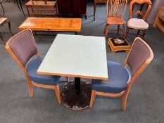Formica Topped Pedestal Table with Two Blue Vinyl