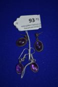 Two Pairs of Silver & Amethyst Drop Earrings