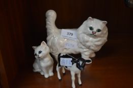 Beswick Persian Cat, Kitten, and a Small Cow
