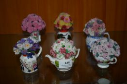 Six Floral Pottery Ornaments