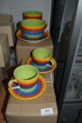 *Four Rainbow Stripe Cups and Saucers
