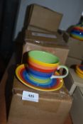 *Eight Ceramic Rainbow Stripe Cups & Saucers